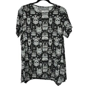 Black & White Graphic Print Tunic Top - Tribal Mask Pattern - Women's One Size‎